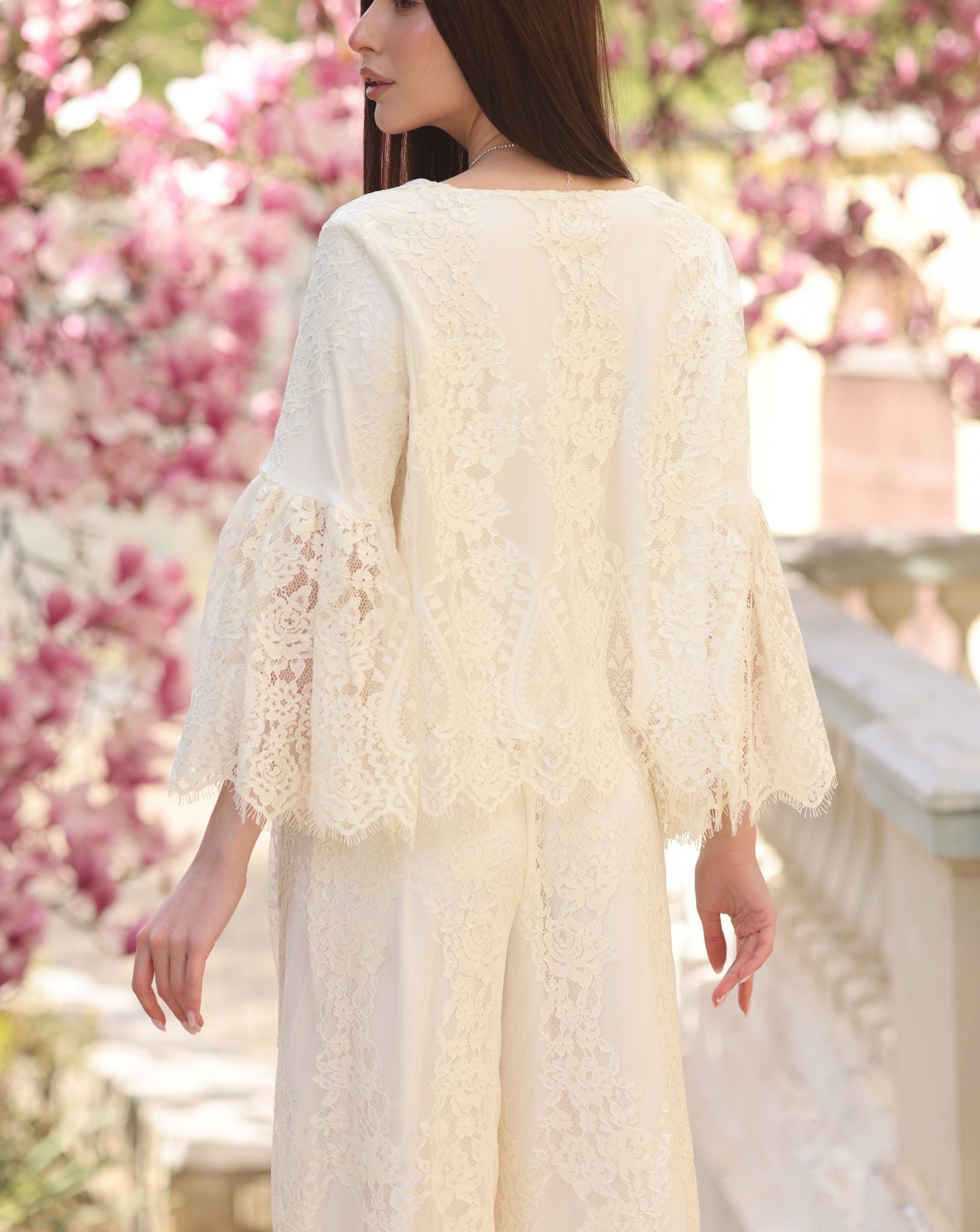 Rear view of the pajama set, showcasing the clean lines and the high-quality texture of the material.