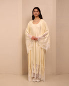 A static frontal shot of the vanilla Robe and Nightgown Set, showcasing the graceful and refined beauty.