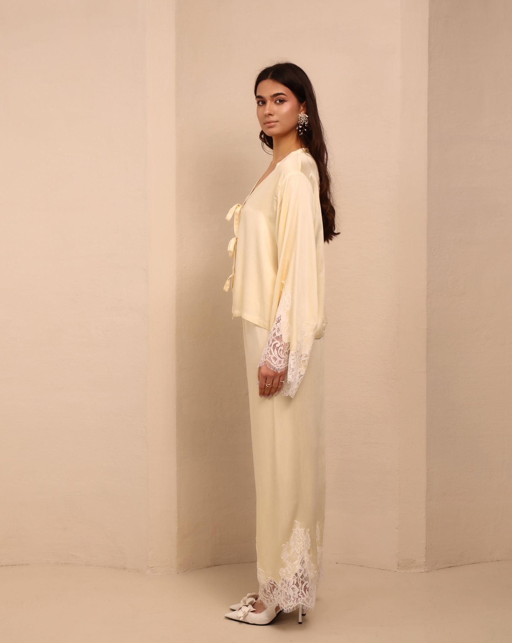 A static side view of the Pajama Pants and Top, designed for evenings that slow down and mornings that unfold gently.