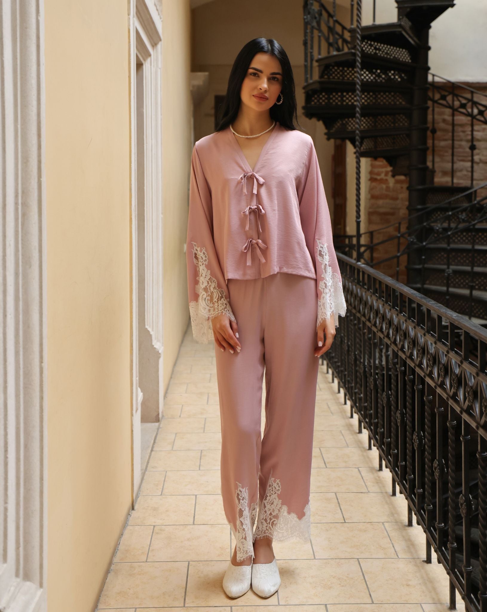 A serene static view of the Pajama Pants and Top, showcasing a balanced and composed silhouette for home.