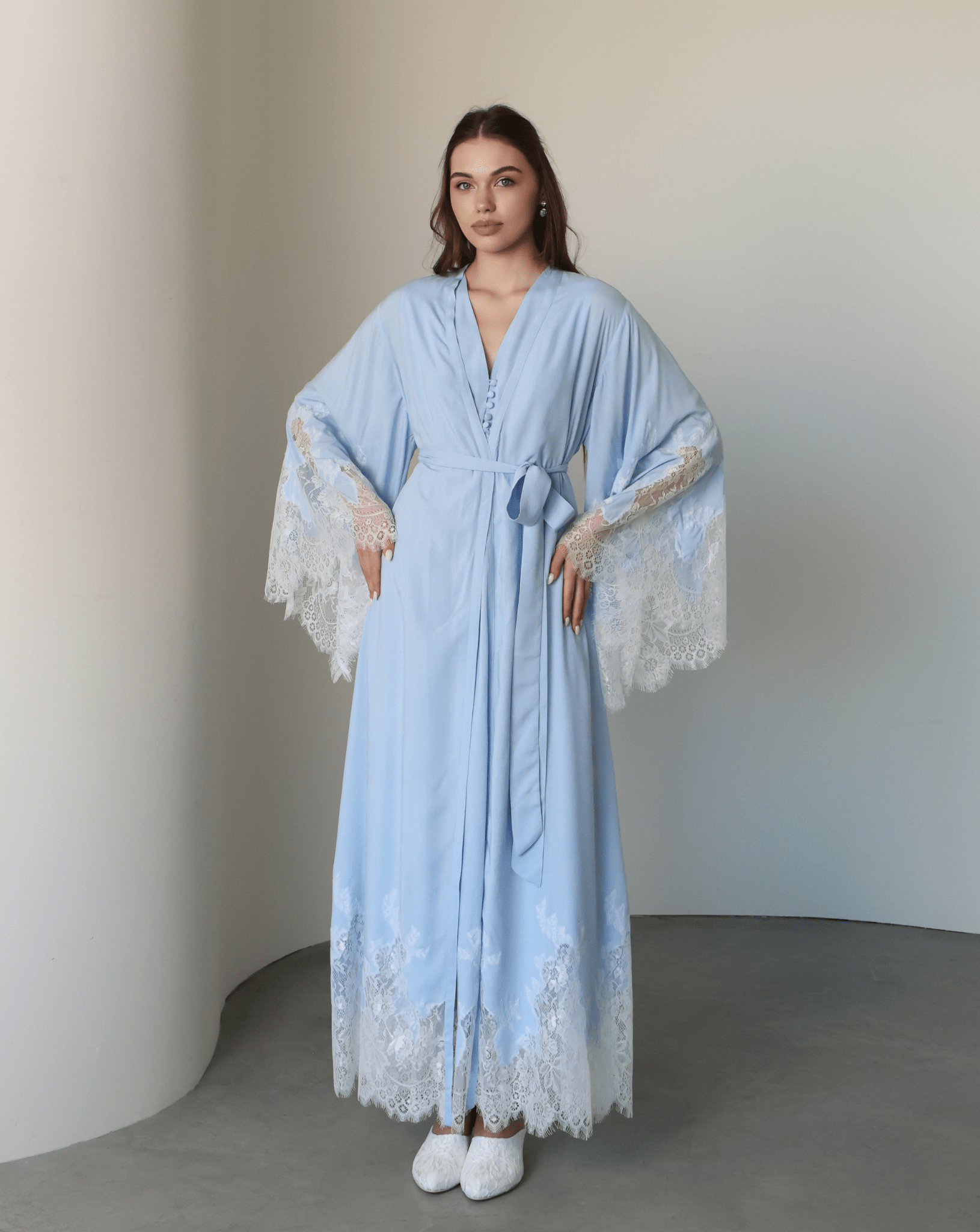 A composed full-height view of the Robe and Nightgown Set, designed for simplicity, light feel, and total comfort.