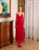 Frontal view of the nightgown featuring delicate lace trims on the cups and the bottom edge for a fine touch.