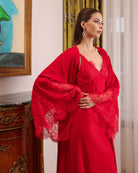 Mid-length shot of the Robe and Nightgown Set, focusing on the wrap-over style and the room to move freely.