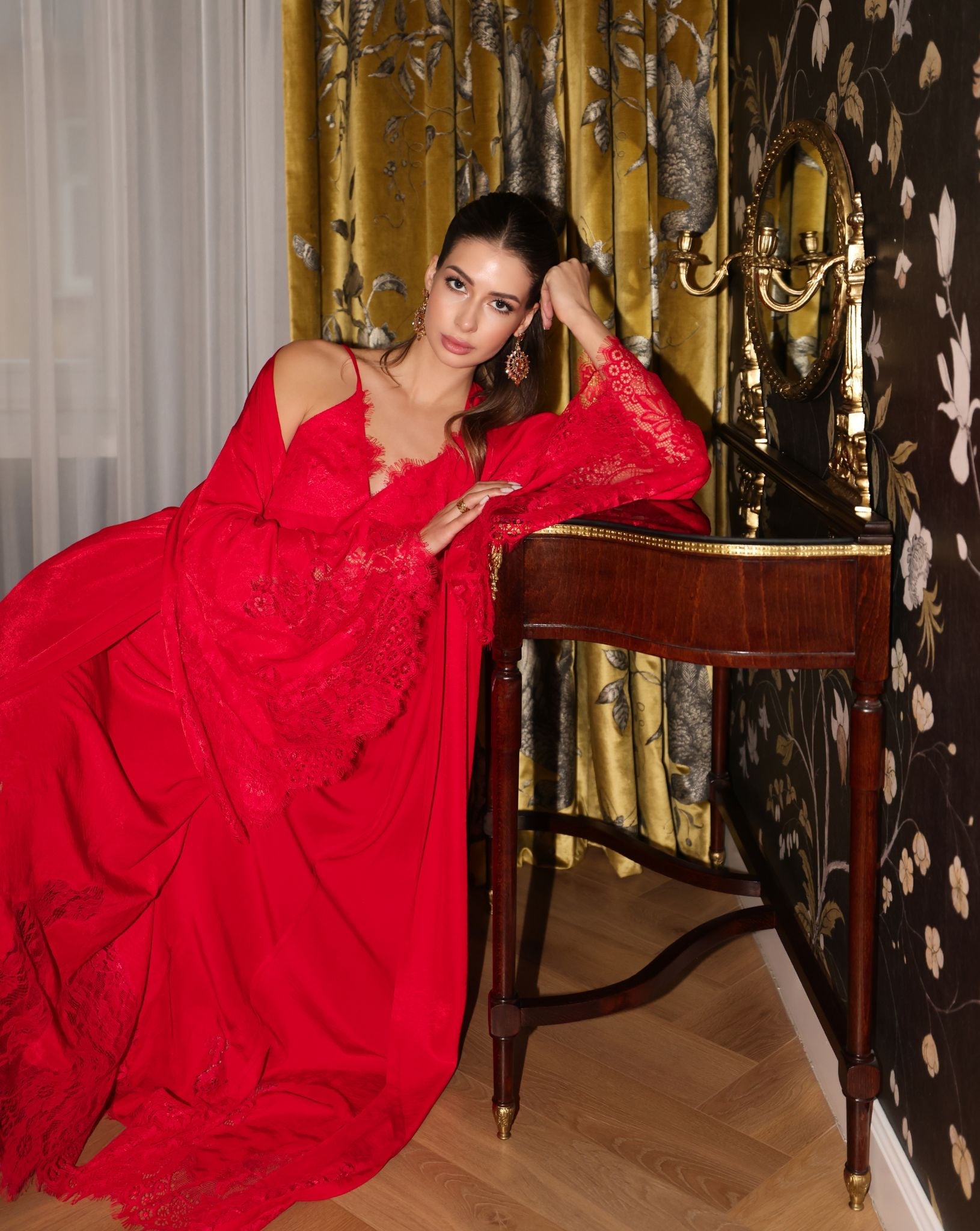 A creative shot by the dressing table, showcasing the reliable choice for home relaxation and daily wear.