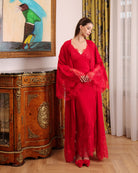 A full-length view of the Robe and Nightgown Set, showcasing the soft cotton-viscose blend and beautiful sleeves.