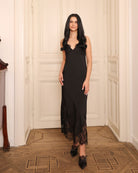 Frontal view of the nightdress, featuring delicate lace accents on the cups and adjustable shoulder straps for comfort.