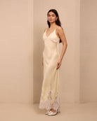 Side perspective of the nightgown, highlighting the breathable material and the freedom of movement.