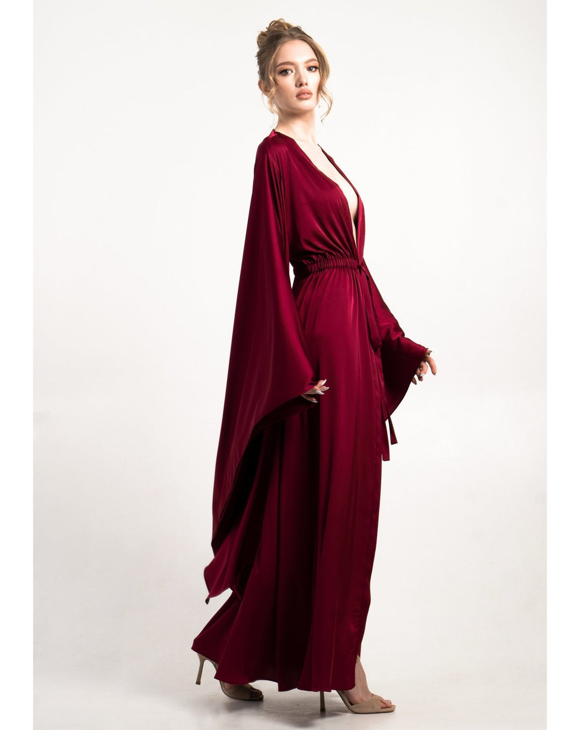 The Butterfly Long Sexy Robe - Burgundy