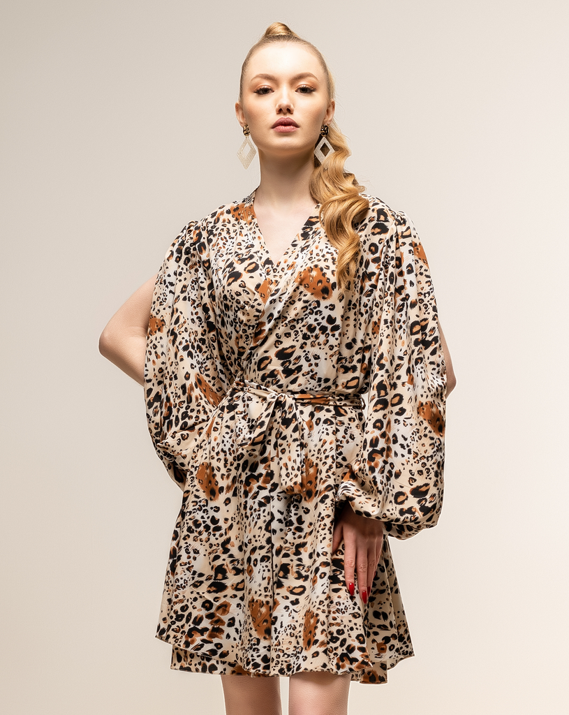 Wrap Short Cheetah Print Dress