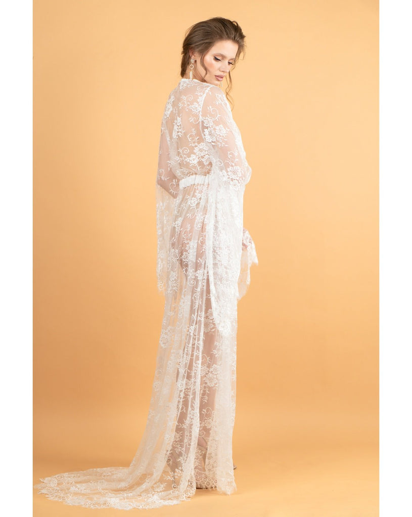 Lumina Long Lace Sheer Robe - White
