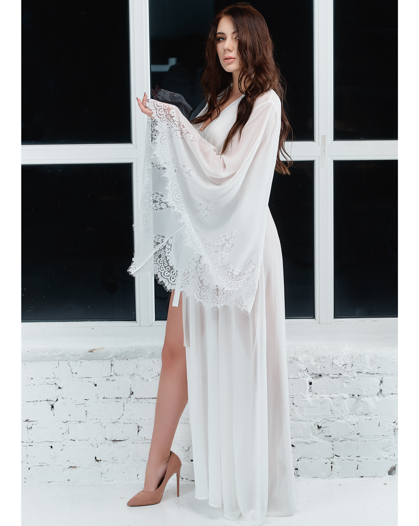 Sabina Elegant Sheer Robe - White