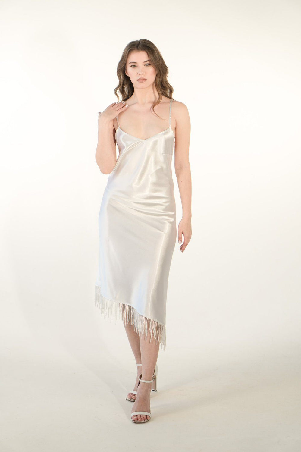 White Satin Tassel Dress