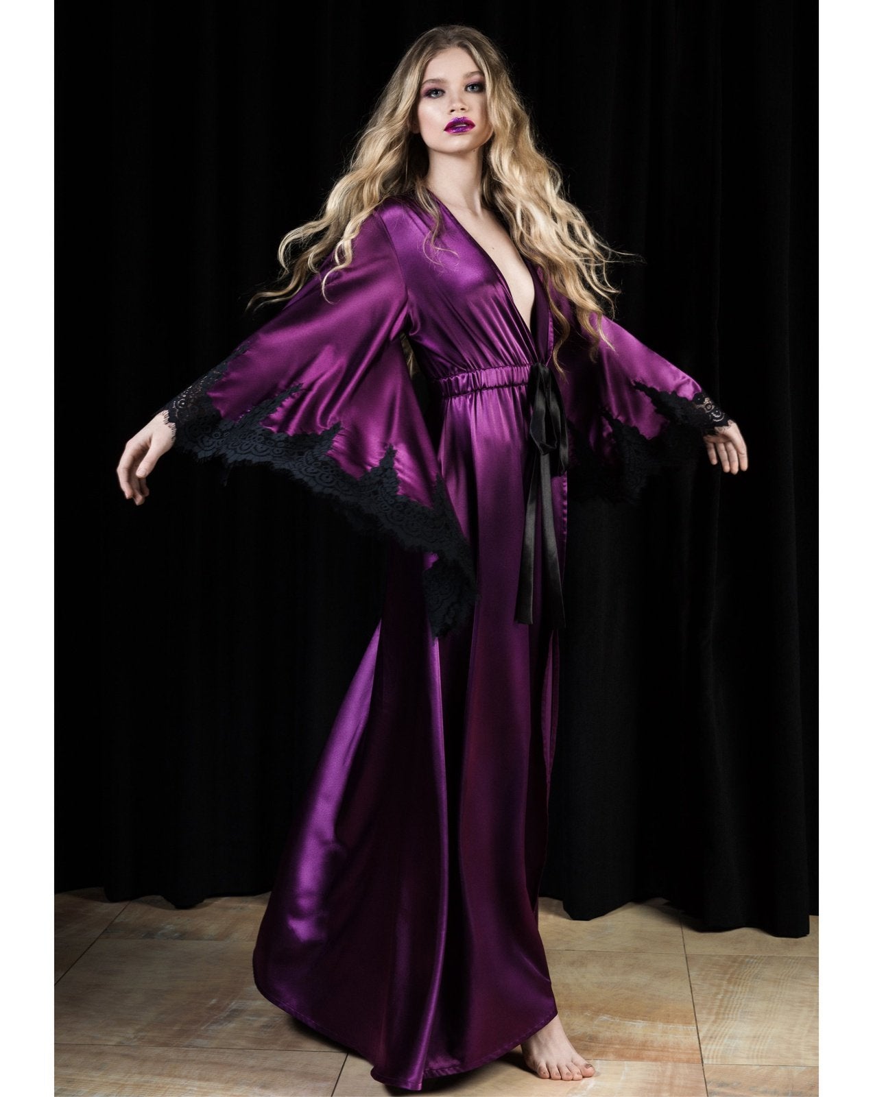 purple silk dressing gown 100% Pure Mulberry Silk Kimono Robe for Women | 22 Momme
