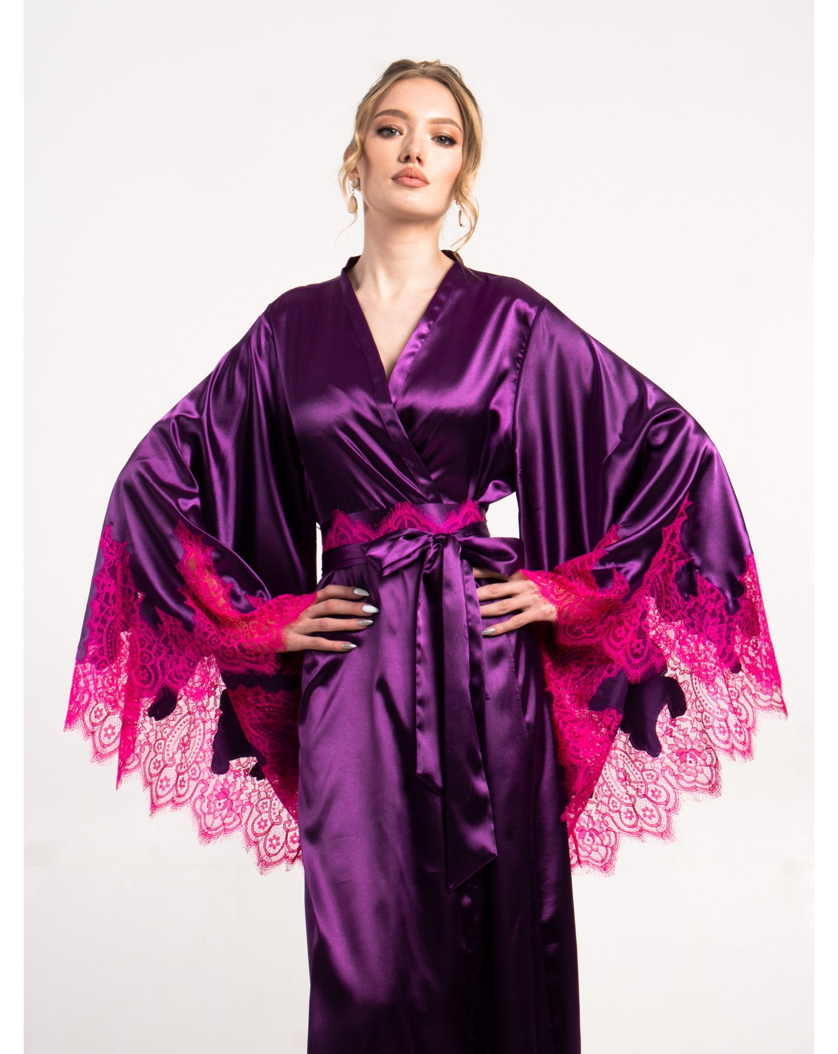 Long Silk Robes for Women, Long Silk Robe, Purple Old Hollywood