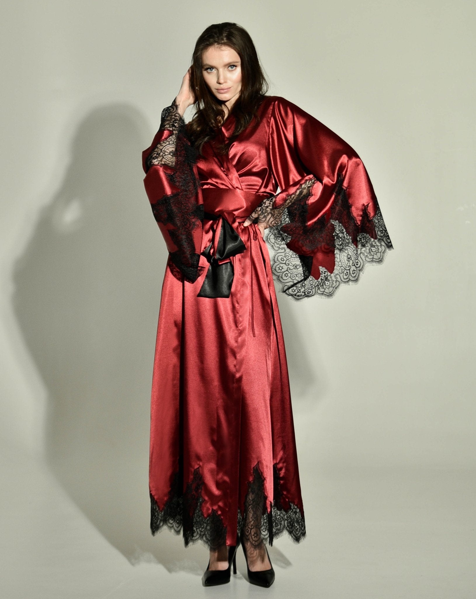 burgundy silk robe
