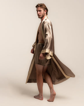 Beige Silky Satin Men's Robe