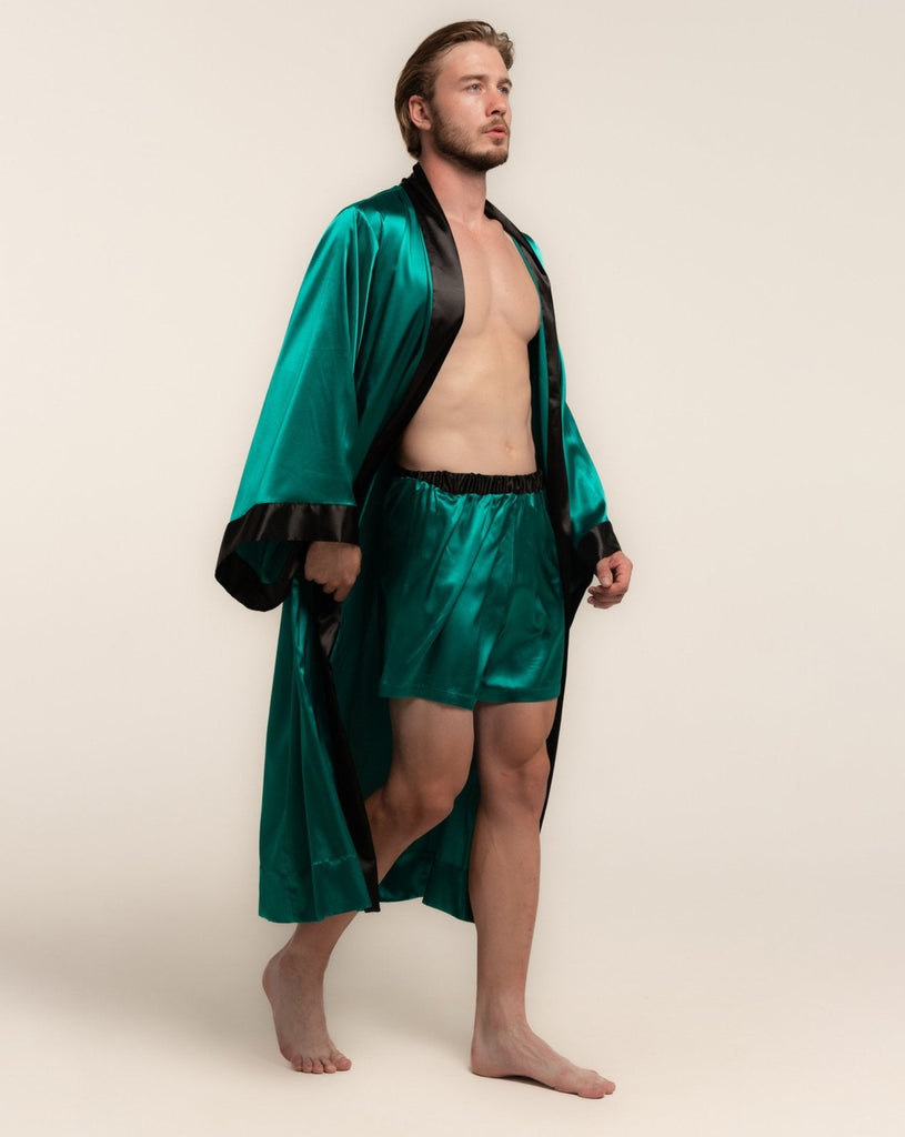 Mens Robe, Mens Silk Robe,Mens Kimono Robe, Green Kimono Mens – KÂfemme